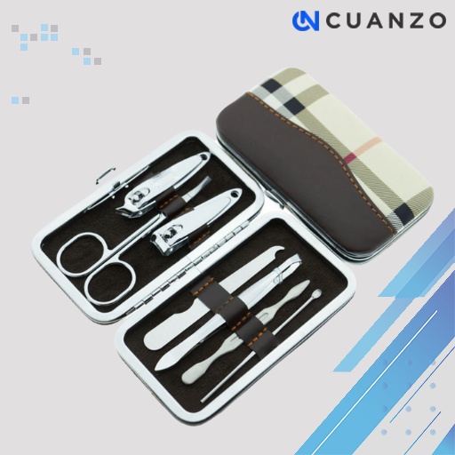 Set Alat Perawatan Kuku Telinga Alis 7 PCS / Alat Manicure Pedicure Kuku Tangan Kaki Lengkap Acrylic / Set Gunting Kikir Kuku Nail Art Mini Stainless Steel Portable Pinset Cukur Alis Telinga Serbaguna / Dompet Paket Pembersih Korek Telinga Gunting Murah