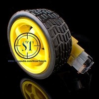 Roda + Motor Gearbox Smart Car Robot Tyre 1:48 Gear Ratio Ban Kuning