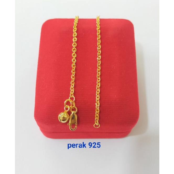 Gelang Nori Ukir, Panjang 17cm, Perak 925, Sepuh Emas Kuning