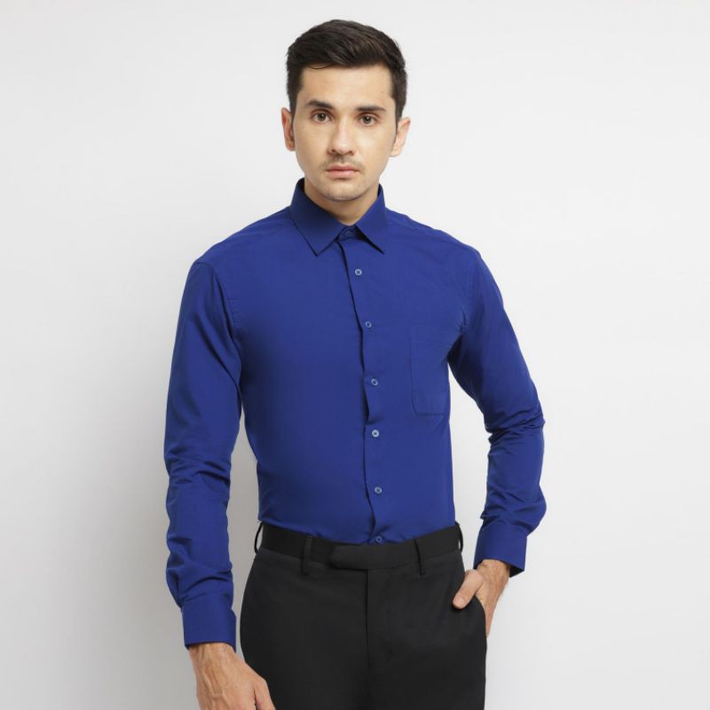 Kemeja Pria Polos Biru Elektrik Biru BCA Santa Ricci Slim Kemeja Pria Polos Biru Elektrik Biru BCA Santa Ricci Slim