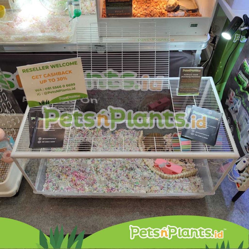 PnP Kandang Hamster Crystal Clear Akrilik Besi Plastik Tray 100x52x52 CM