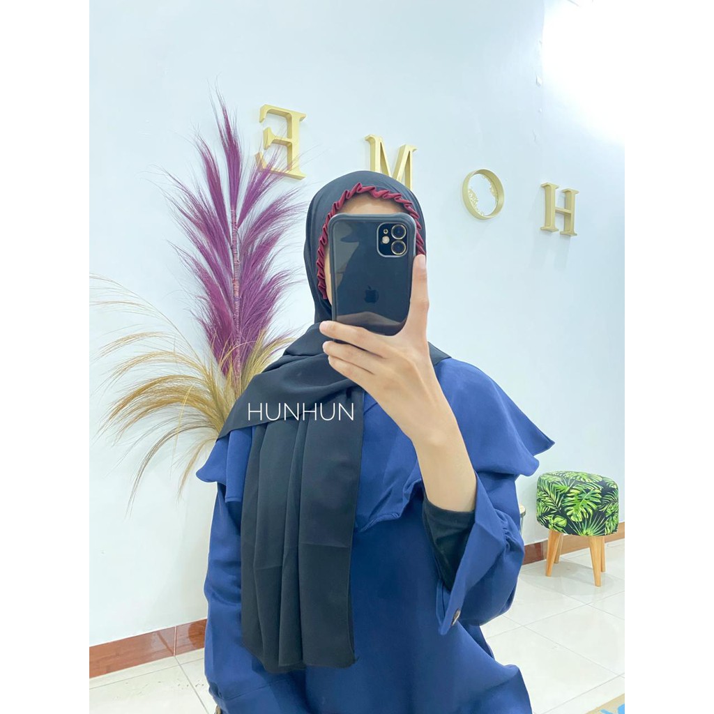 CANTIK KOMBI KCB PASHMINA TALI LIPIT INSTANT NON PED DIAMOND CREPE PREMIUM PASMINA PASTAN LIPIT-HITAM L. MARON