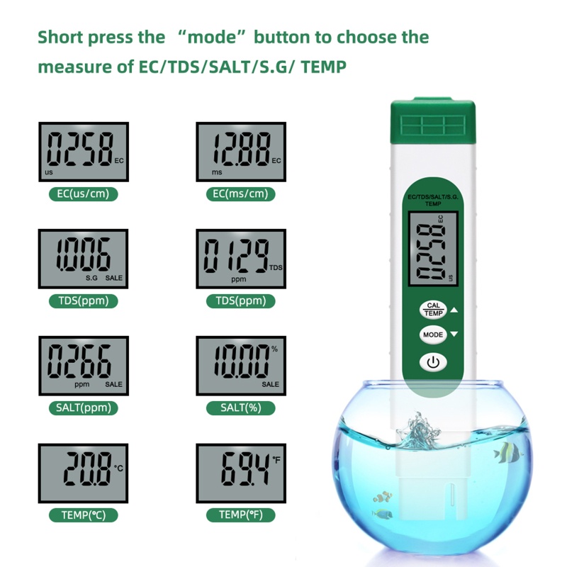 Kiss TDS Meter Digital 5in1 Untuk Mengukur Suhu Air / Garam