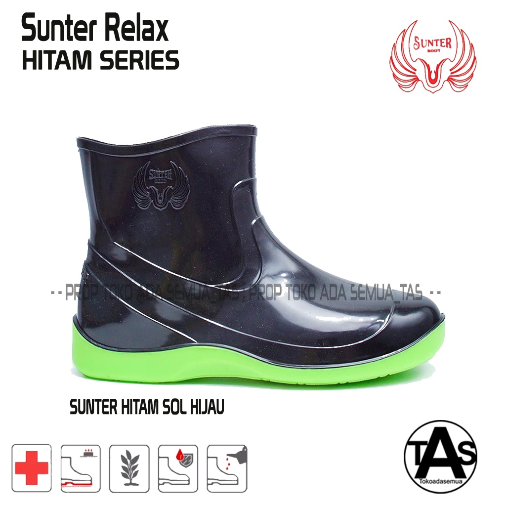 Sepatu Boot Karet Pendek Sunter Hitam SERIES HITAM SOL HIJAU / Sepatu Boots Karet termurah / Sepatu Boots Karet Terlaris