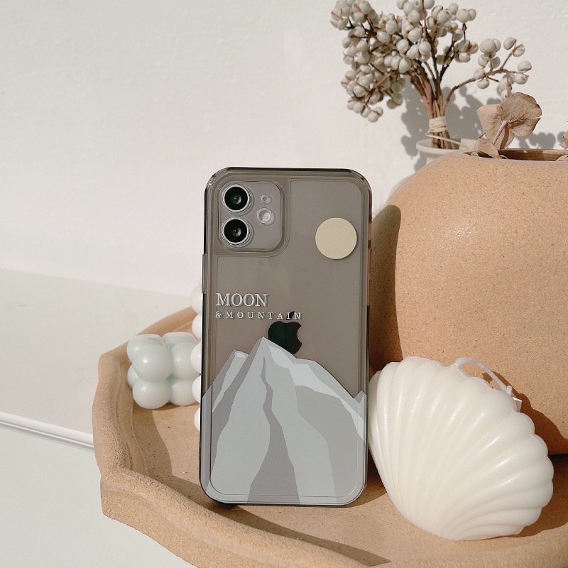 IPHONE Moon And Mountain Soft TPU Transparan Hitam Casing Ponsel Cover Untuk Iphone7 8 PLUS X XR XS 11 12 13 14 MINI PRO MAX SE 2020