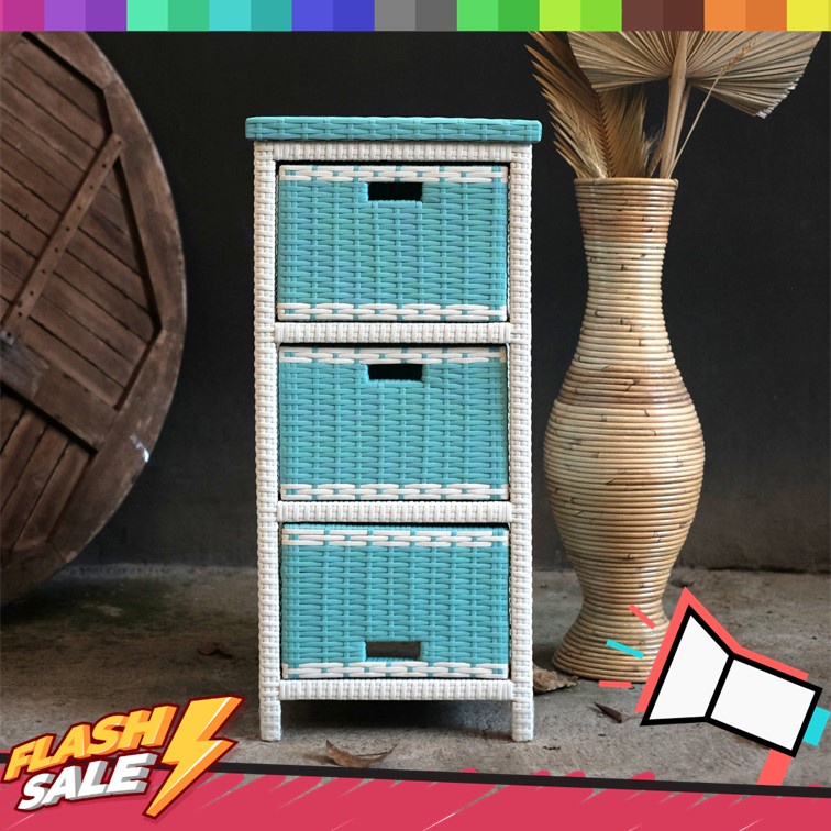 Rak Laci Susun 3 Atas Lemari Rotan Sintetis Dekorasi Rumah