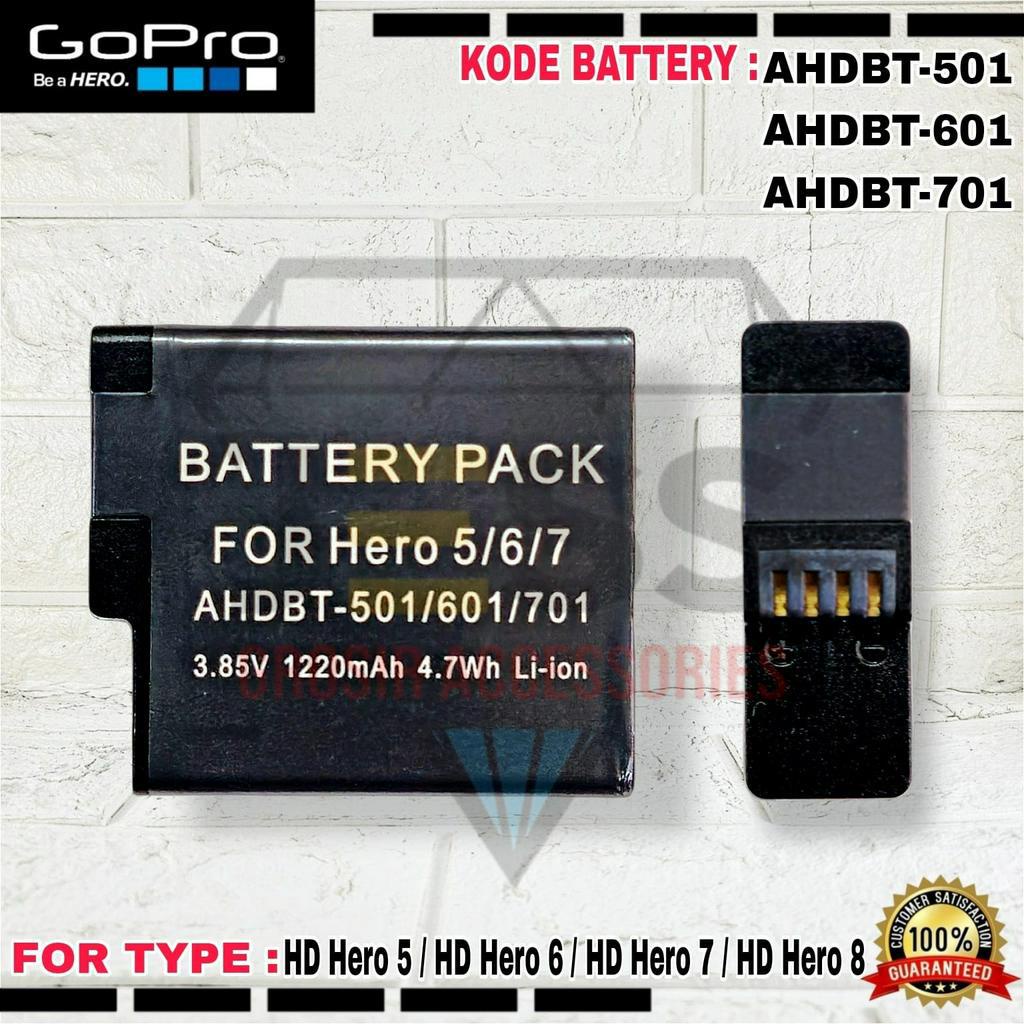 Baterai Original GoPro Replacement Battery Taffware 1220mAh AHDBT-501 AHDBT-601  AHDBT-701 For Type Hero 5 , Hero 6 , Hero 7 , Hero 8