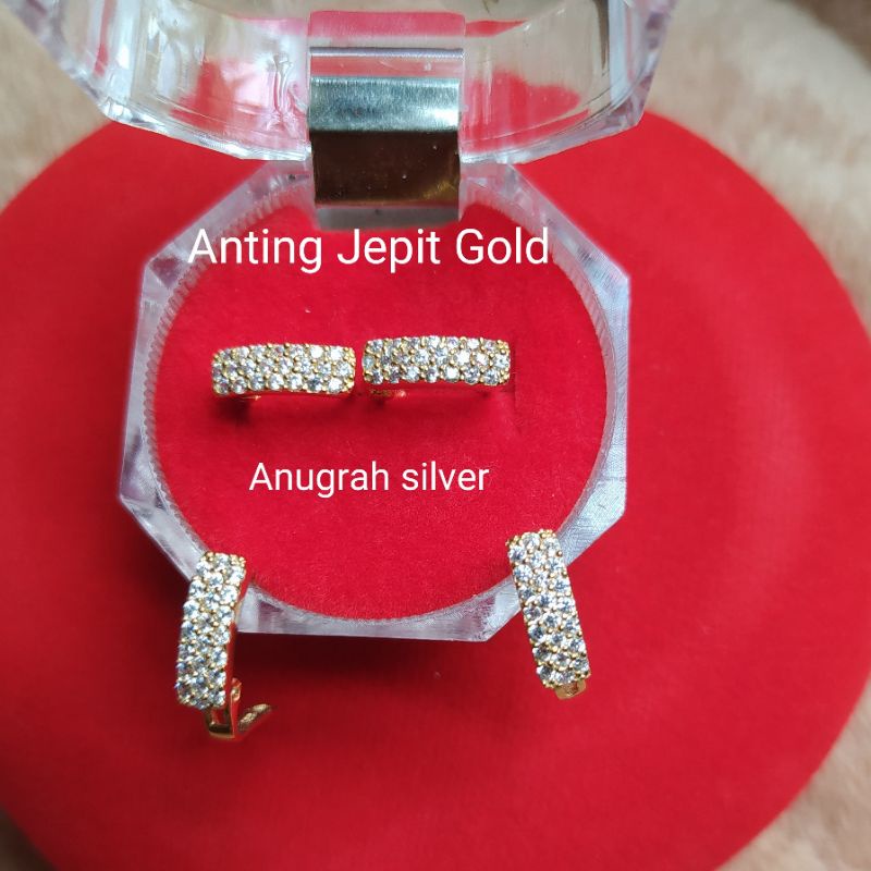 (COD)Anting Jepit Gold Perak 925 Lapis Emas Kuning 24K