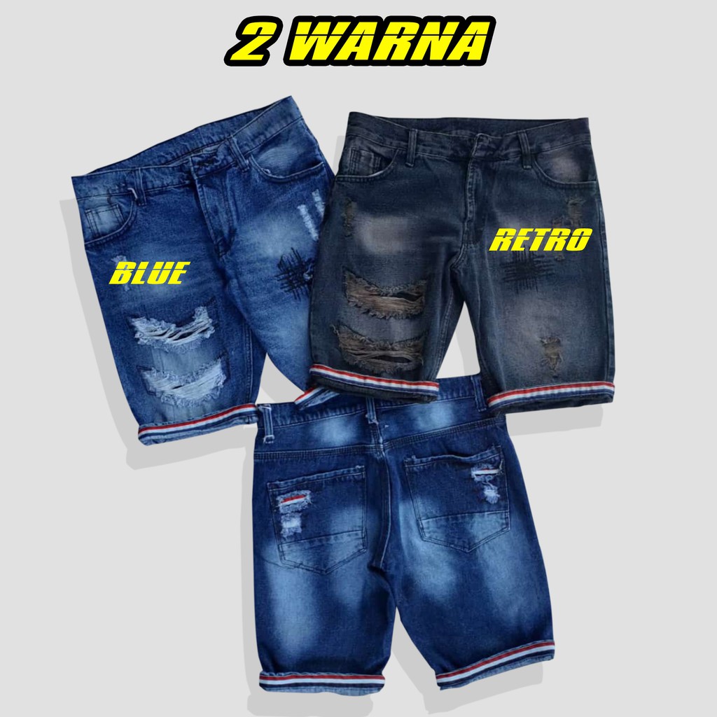 Celana Jeans Pendek Riped biru / Jeans pendek Motif sobek Jeans original distro terbaru WISKER