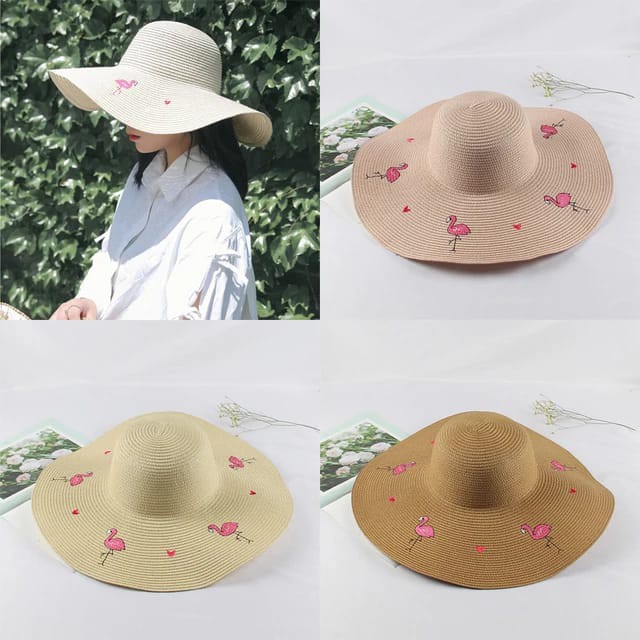 NEW Grosir Termurah Topi pantai jerami flamingo/topi pantai wanita dewasa/topi import/topi premium