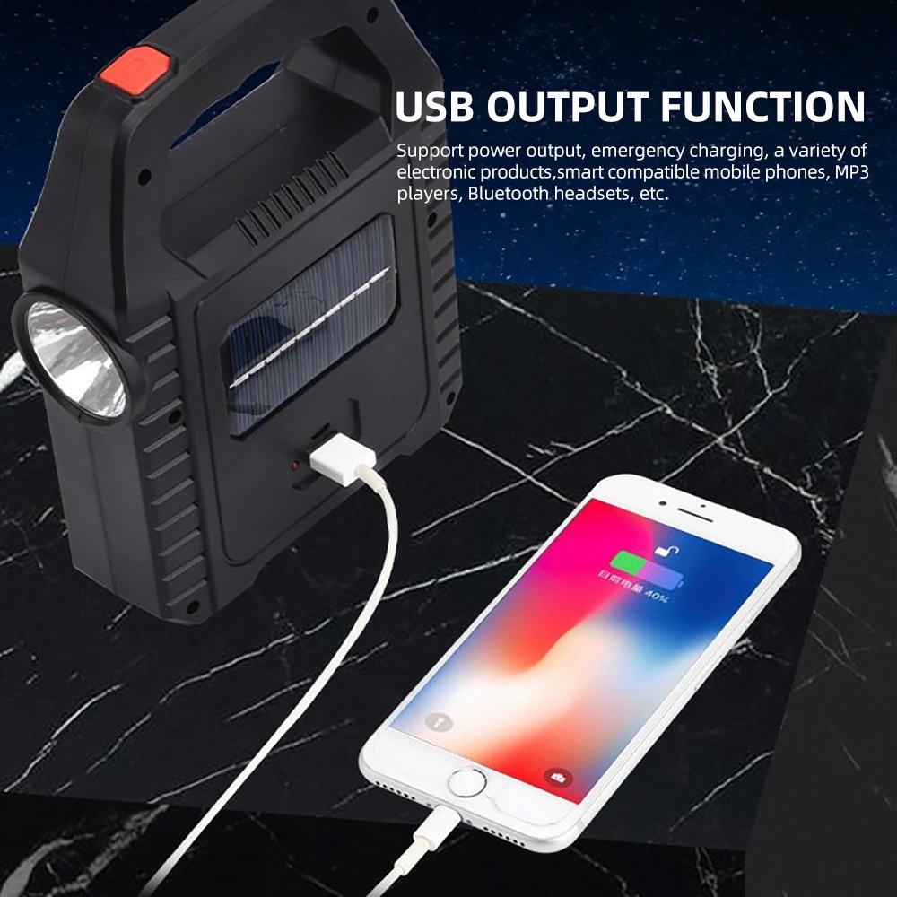 Senter Camping tenaga surya bisa Carger HP Lampu LED Solar Power Recharge cas ulang tenaga matahari Portable Solar Lamp COB LED Work Lantern Waterproof Emergency Spotlight USB Rechargeable Hand Lamp for Outdoor Hiking Camping