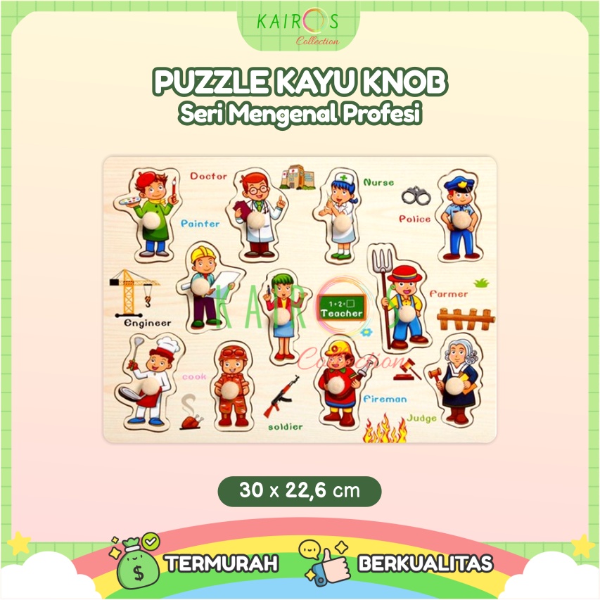 Puzzle Anak Kayu Knob Jenis Profesi Pekerjaan