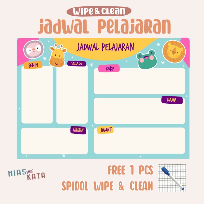 

Terlaris Jadwal Pelajaran + Catatan Tugas Anak Tulis Dan Hapus Bisa Custom A3 Terlaris