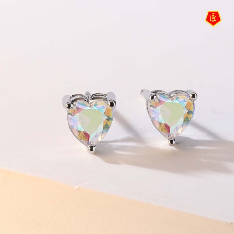 [Ready Stock]Simple Fashion Colorful Heart-Shaped Gemstone Earrings