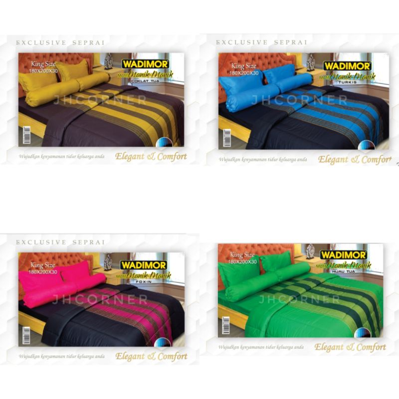 SPREI WADIMOR FLAT FITTED UKURAN 180X200CM T30CM 6KAKI KING SIZE ASLI TENUN TERBARU MOTIF MANIK MANI