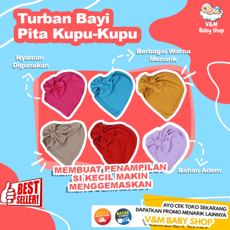 VnM058 | Turban Bayi Pita Kupu-Kupu Lucu / Turban Bayi Aksesoris Kepala Bayi Anak Perempuan Murah