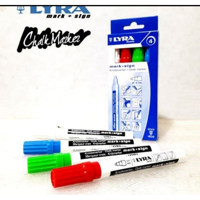 

LYRA CHALK MARKER 4 + SIGN ASSORTED COLOUR/SPIDOL BLACKBOARD