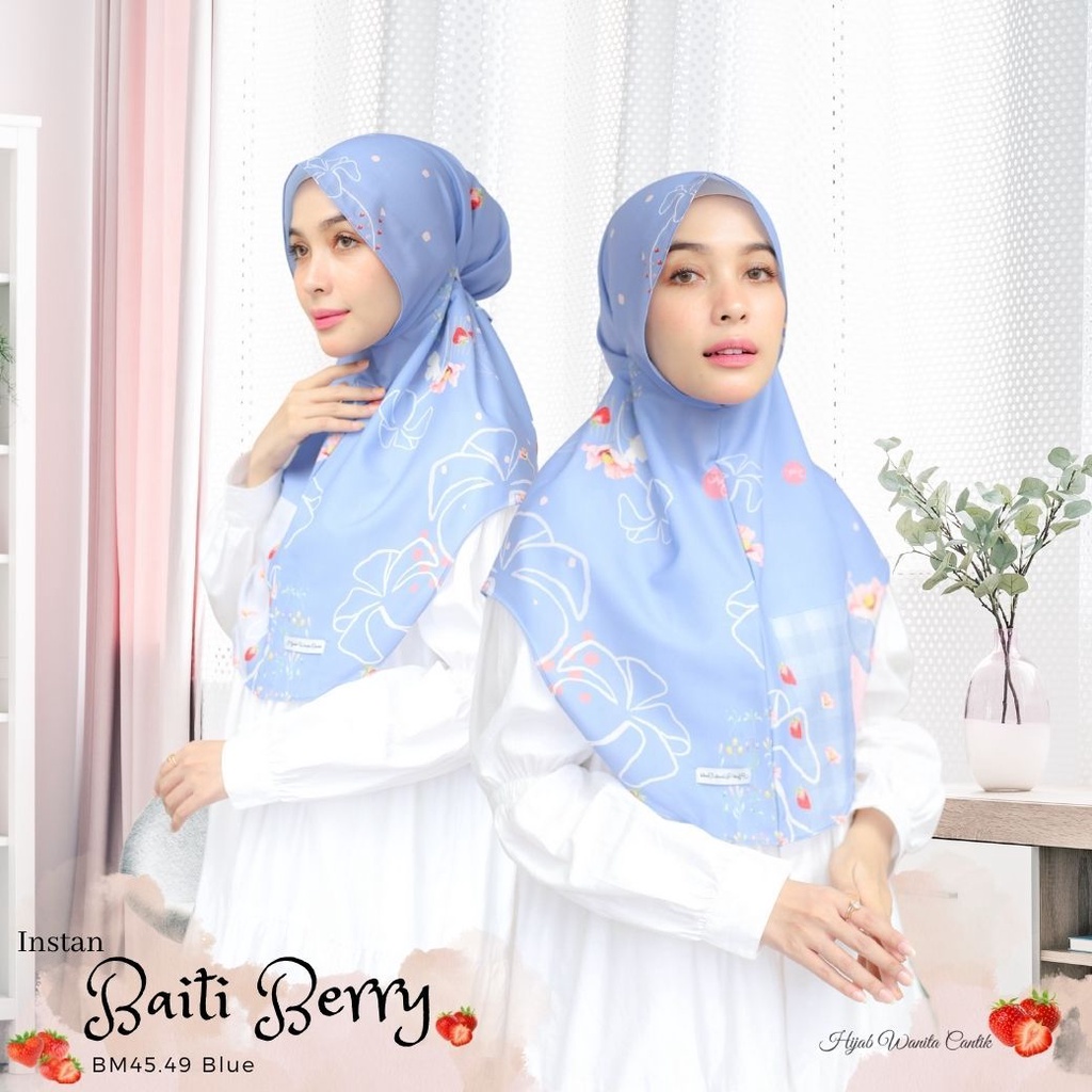 Hijabwanitacantik - Instan Baiti Berry - BM45.49 Blue | Hijab Instan Bergo | Jilbab Instan Motif Printing Premium