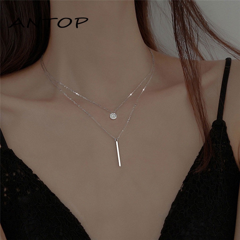 Liontin Kalung Bulat Strip Bersinar Aksesoris Wanita Cantik ANTOP