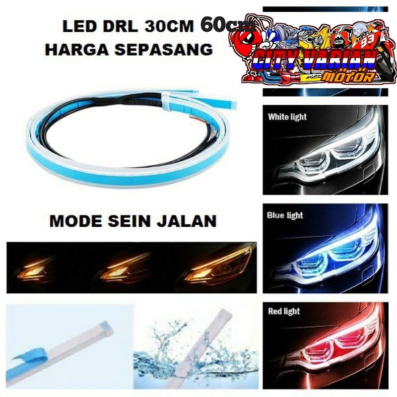 Lampu Alis LED slim alis DRL fleksibel waterproof 12v 60cm 30cm 2 mode running motor mobil Lampu LED