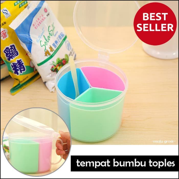 

Grosir Tempat Bumbu Garam Gula 3 in 1 Toples Tutup Serbaguna WN23