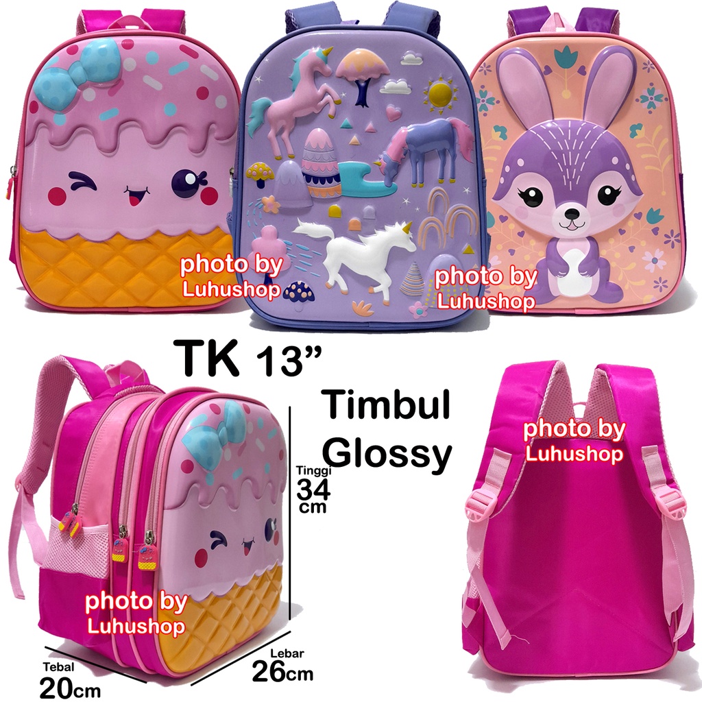 import Tas Glossy SD TK Ransel Anak Sekolah Cewe Perempuan Kuda Unicorn Elsa Timbul LOL Prosen