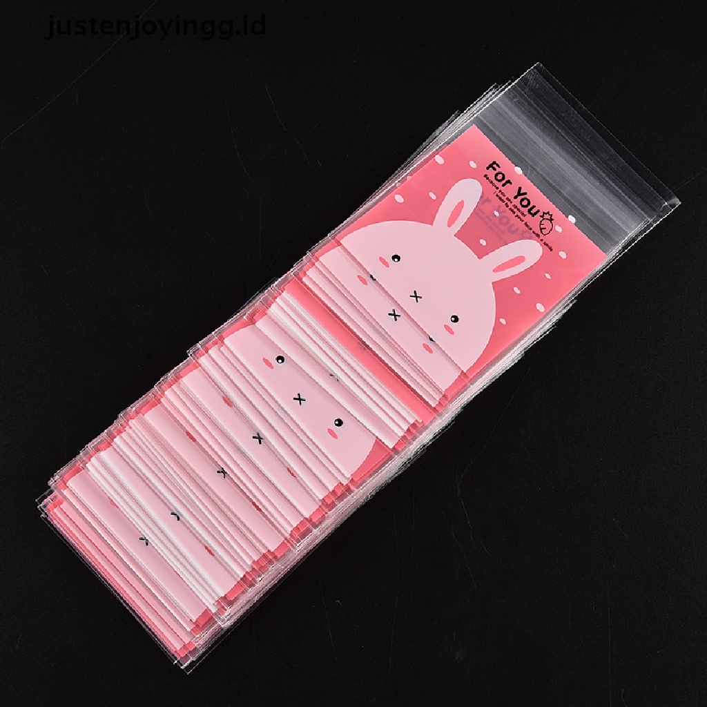 100 Pcs Kantong Plastik Cellophane Motif Kelinci Untuk Permen / Kue Ulang Tahun Kantong Plastik Motif Kelinci Dengan Perekat Untuk Biskuit / snack