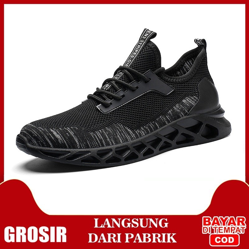 Sepatu Pria Olahraga Sneakers Black Casual Murah Pabrik Import Grosir MR206
