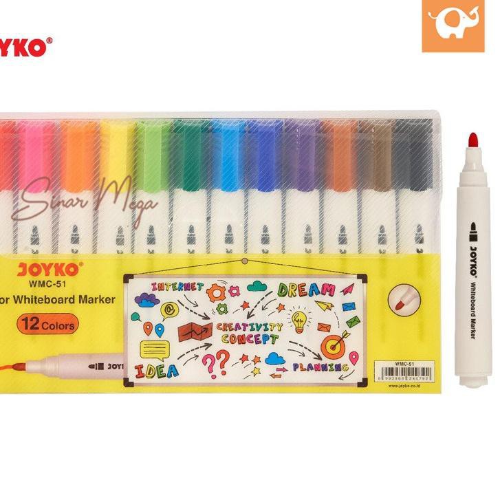 

(cgc-713) Joyko Color Whiteboard Marker WMC - 51 12 Color / Spidol Papan Tulis Warna Warni Murah Ber