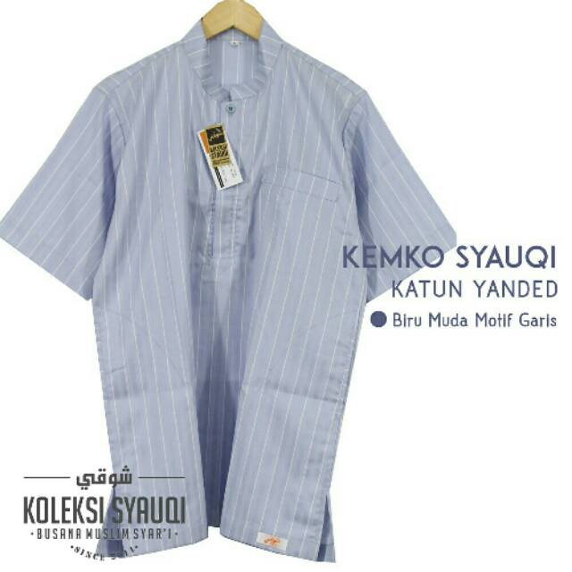 Kemko Syauqi Katun Yarnded Biru Muda Motif Garis / Koleksi Syauqi