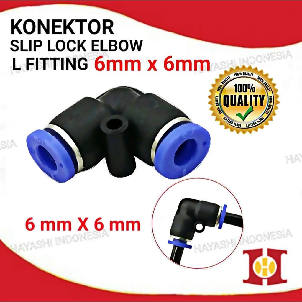 Konektor Slip Lock Elbow L 6mm Pneumatic PU Push in Fitting Irigasi-10PCS