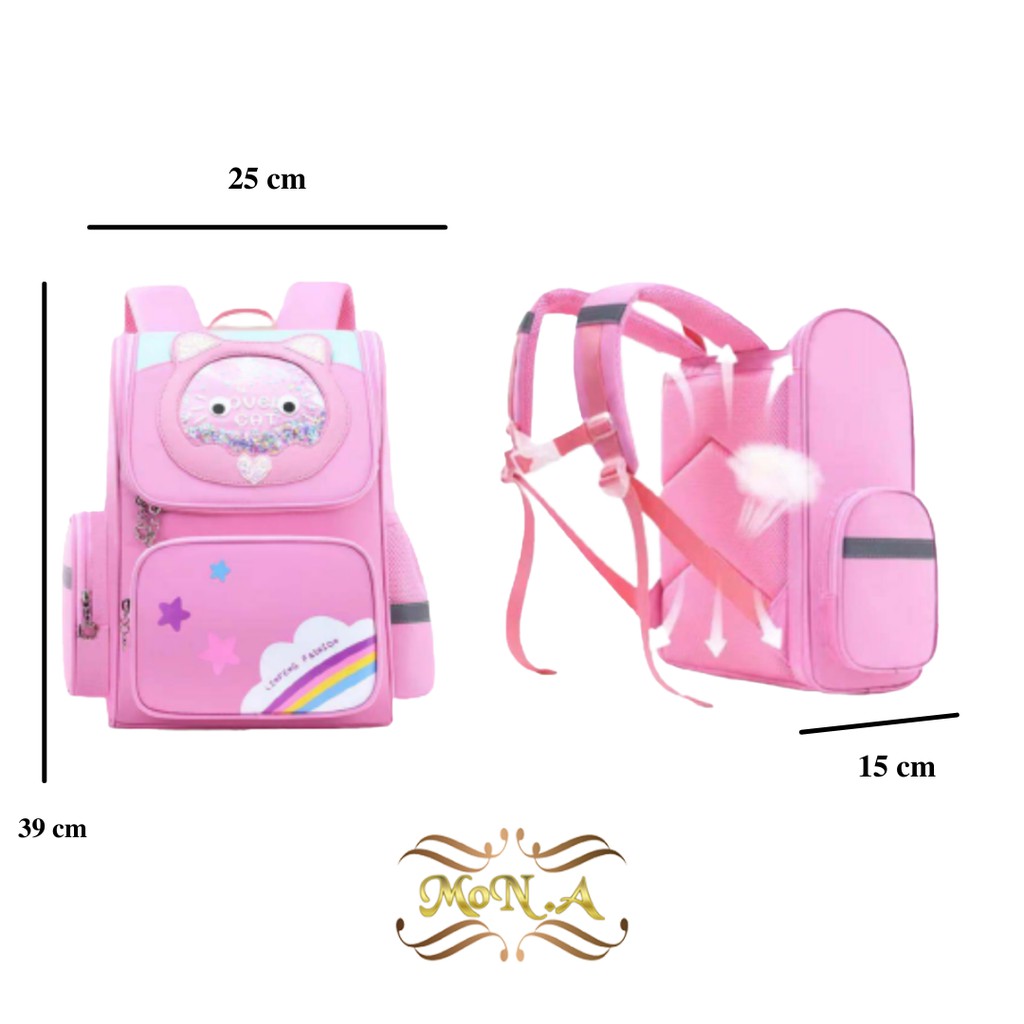[MONA] 2 N 1 Tas Ransel Motif Kucing untuk Perempuan + Tempat Pensil -Kualitas Premium -M0173