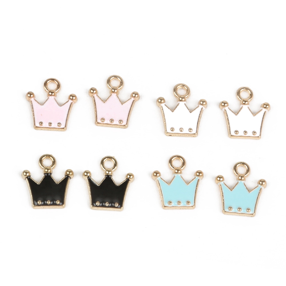 10pcs Liontin Enamel Bentuk Mahkota Warna Pink / Hitam / Biru / Putih Untuk Membuat Perhiasan