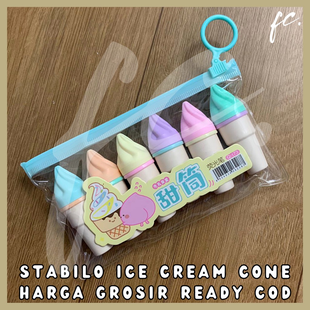 

1 Set isi 6 Pcs Highlighter / Setabilo Ice Cream Cone / Es Krim Monas Pastel Lucu Grosir Ready COD