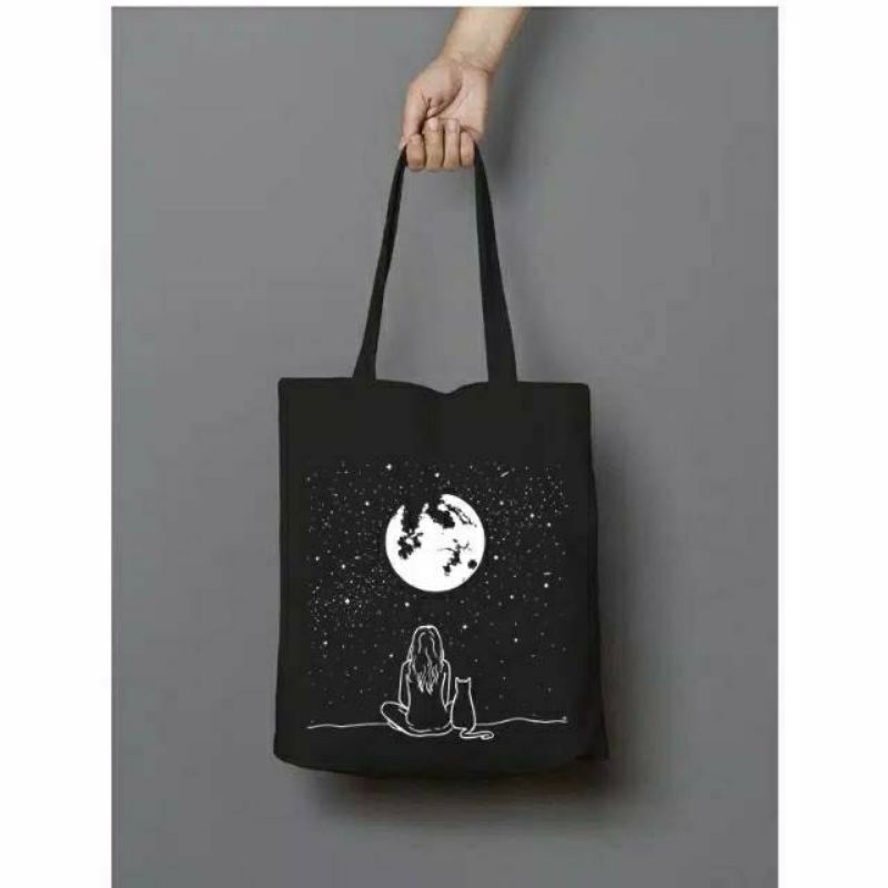 Arifirn - Tas Tote Bag Wanita Menatap Bulan ( Pakai Resleting )