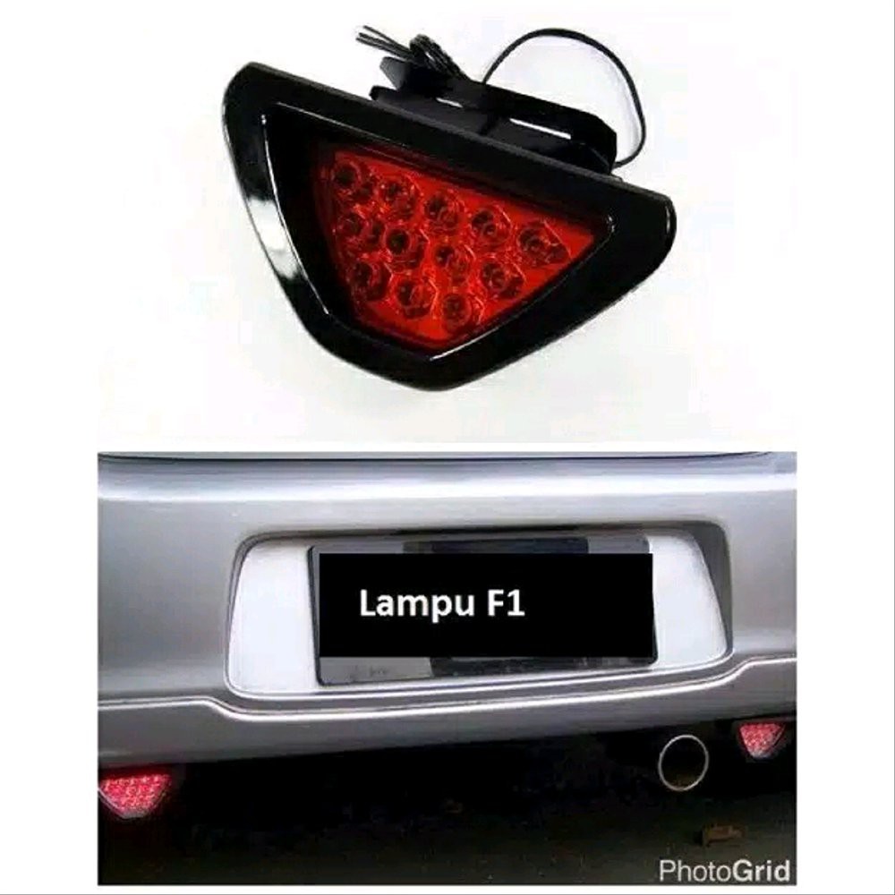 lampu stop rem BELAKANG MOBIL MODEL segitiga  RACING F1 KEDIP UNIVERSAL NYALA MERAH BIRU PUTIH