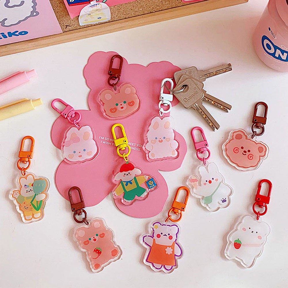 Needway  Party Bear Keychains Kawaii Keyring Key Rings Gift Portable Little Bear Cute Pendant Rabbit Keyfob