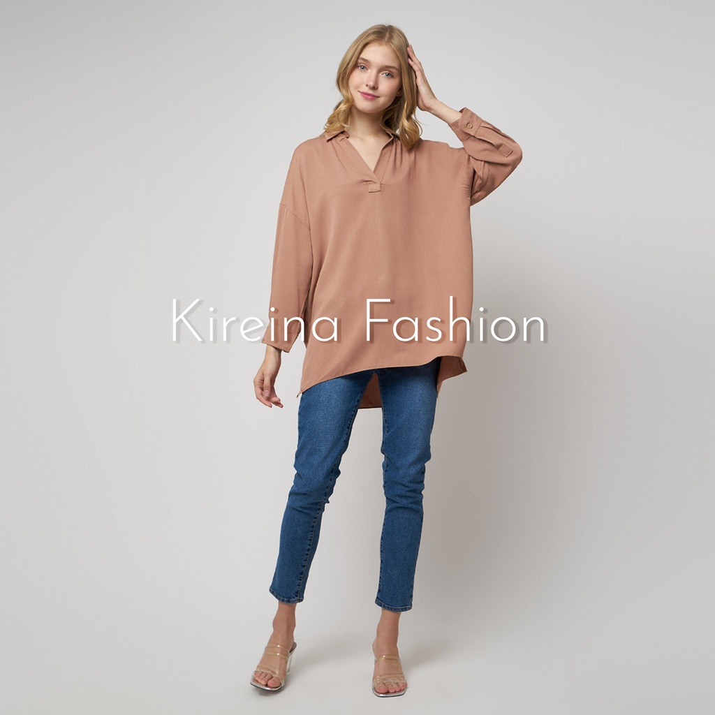 Kemeja Skipper Oversize Lengan 3/4 Kemeja Wanita Premium Kemeja Basic Premium | Kireina Fashion