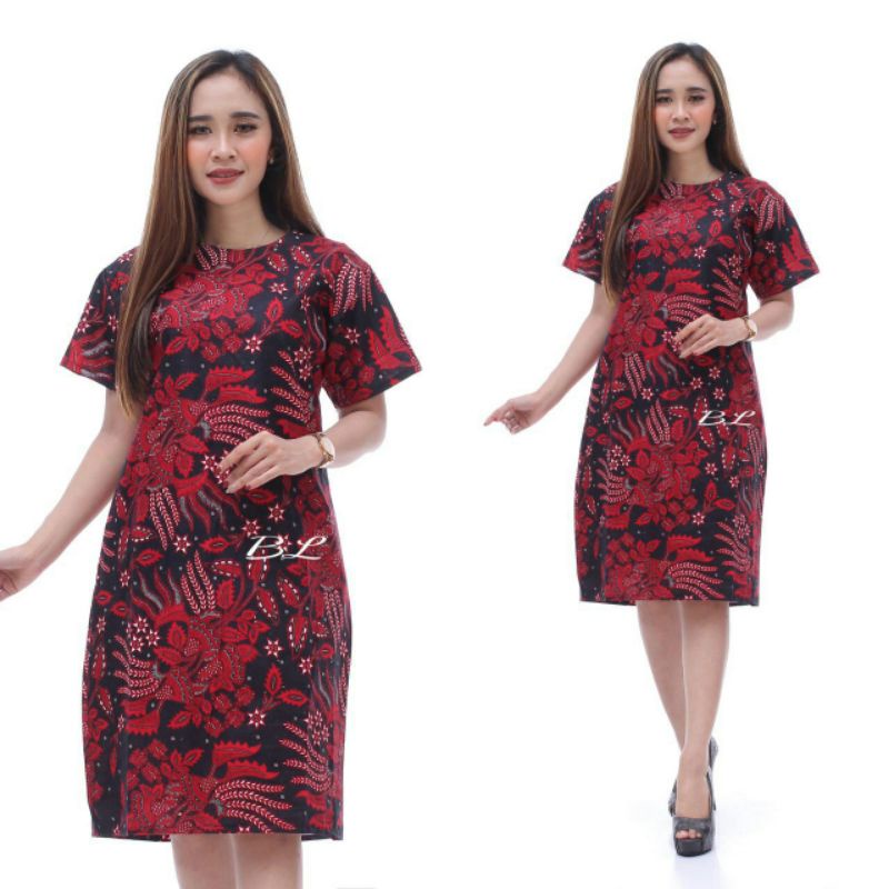 DRESS BATIK WANITA ELEGAN JUMBO / ATASAN WANITA WARNA MERAH / ATASAN BATIK KEKINIAN