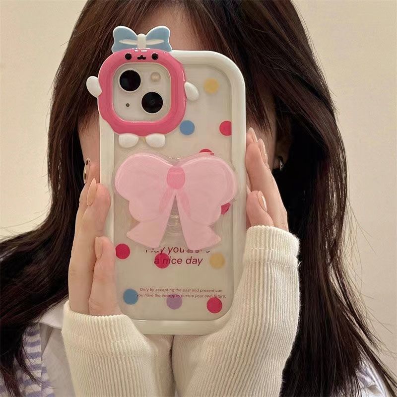 Case Hp Wanita Motif Polkadot Aksen Pita Untuk iPhone 13 / 12pro max / 11 / xs / xr hhqd