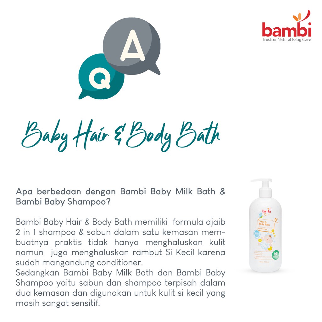 Bambi Baby Hair &amp; Body Bath 2in1 Pump Perawatan Rambut &amp; Sabun Mandi Bayi 500ml