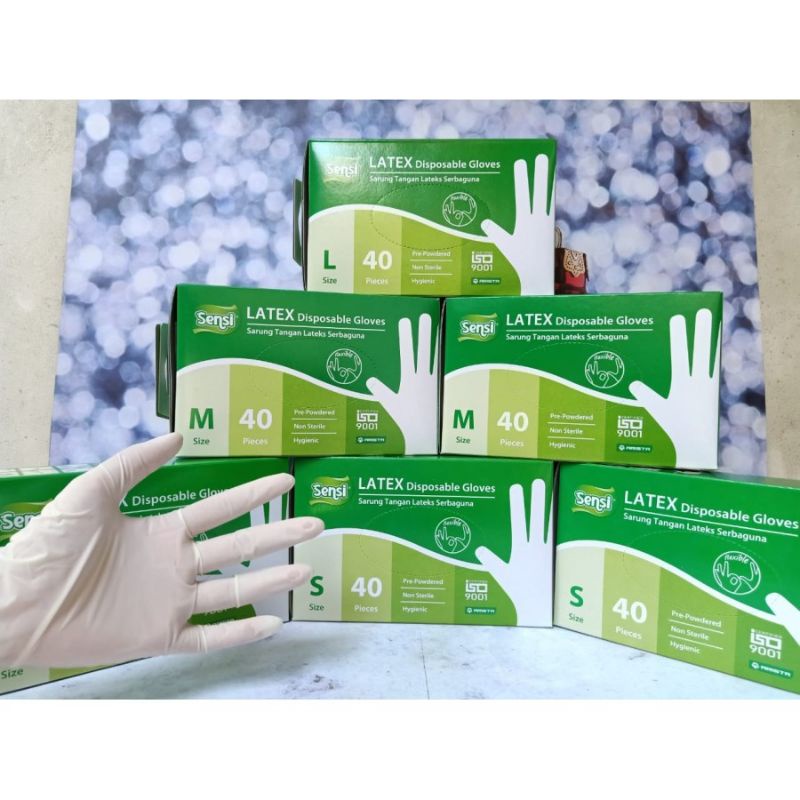 SENSI SARUNG TANGAN LATEX DISPOSABLE 40 PCS