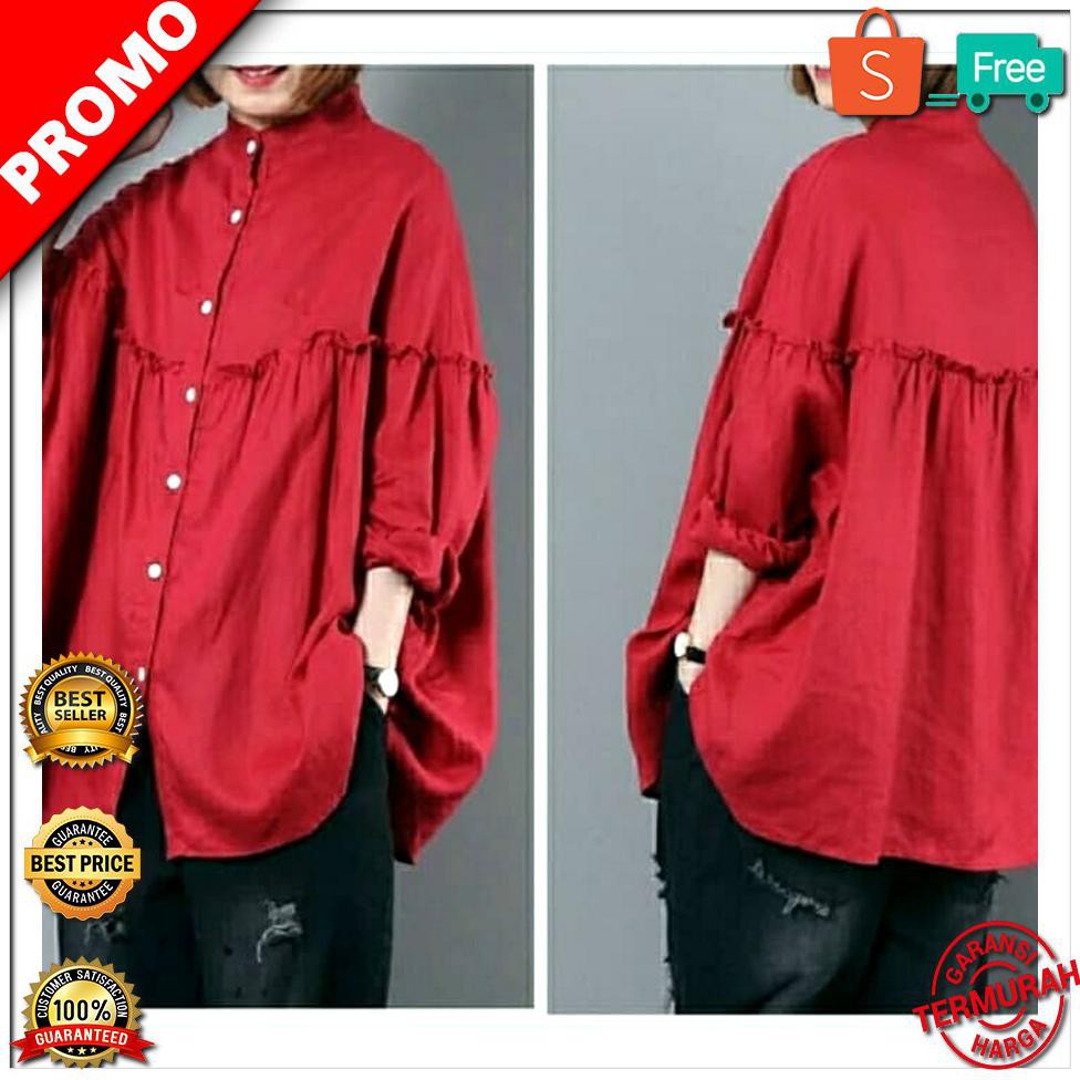 DISKON Brigitha Jumbo Merah Baju Atasan Wanita Blouse Jumbo Kekinian STOK TERBATAS
