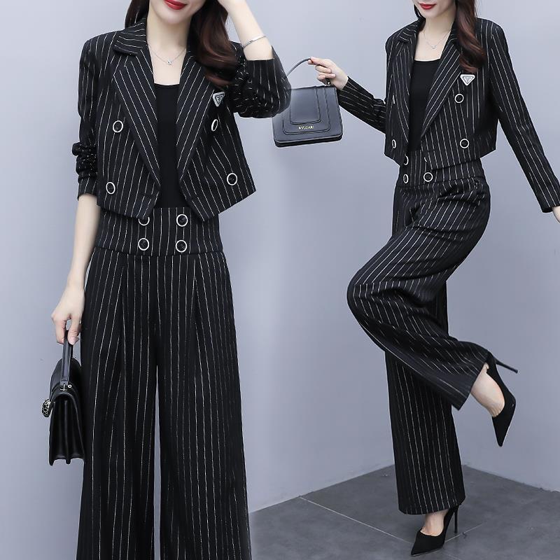 One piece autumn dress new style foreign celebrity temperament Korean fashion suit stripe short coat