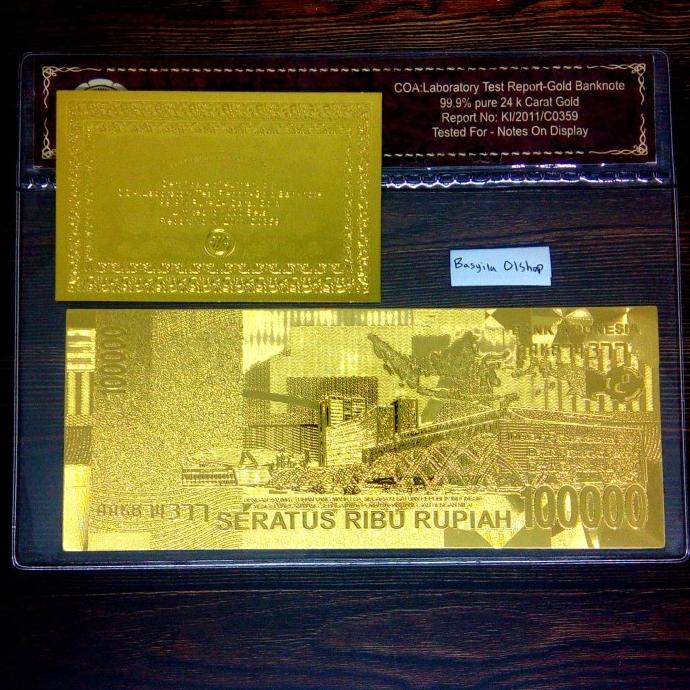 [COD] uang kuno 100 ribu Lapis Emas 24K Gold Banknote [COD]