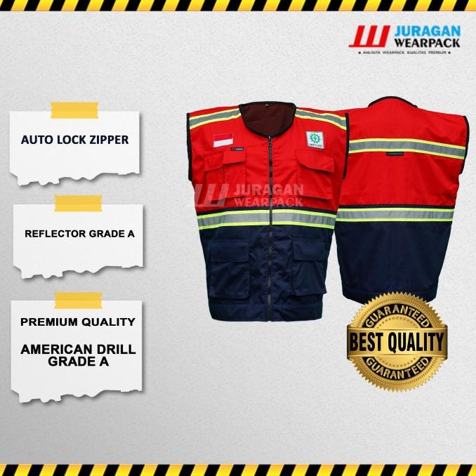 SAFETY VEST WARNA MERAH KOMBINASI BIRU NAVY