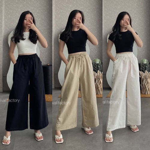 KULOT LINEN / CELANA KULOT WANITA LINEN RAMI / KULOT CRINKLE / RUBY SEOUL YUKA KULOT HIGHWAIST KOREAN STYLE