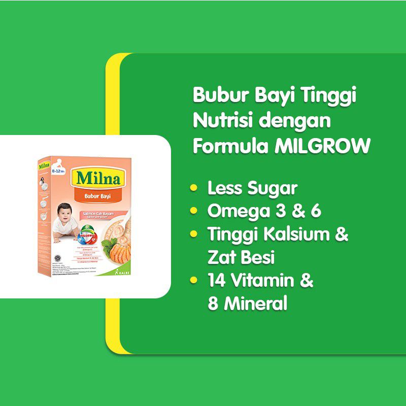 Milna Bubur Bayi 6+ Bulan Reguler 120 gr | MPASI Baby 120gr | Rasa Beras Merah Pisang Sup Ayam Wortel Tim Hati Bayam Labu Madu Daging Brokoli