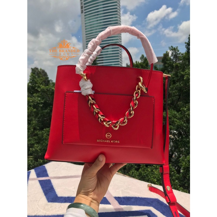 Tas Michael Kors Cece Small Leather Chain Messenger Bag In Red