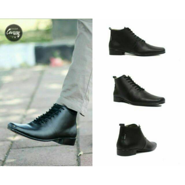 Sepatu Pantofel Tinggi Pria Kulit Asli Cevany Hitam Tali Formal Shoes Pantopel murah